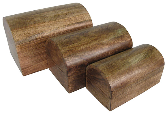 Mango Wood Set Of 3 Plain Large Dome Boxes - Click Image to Close